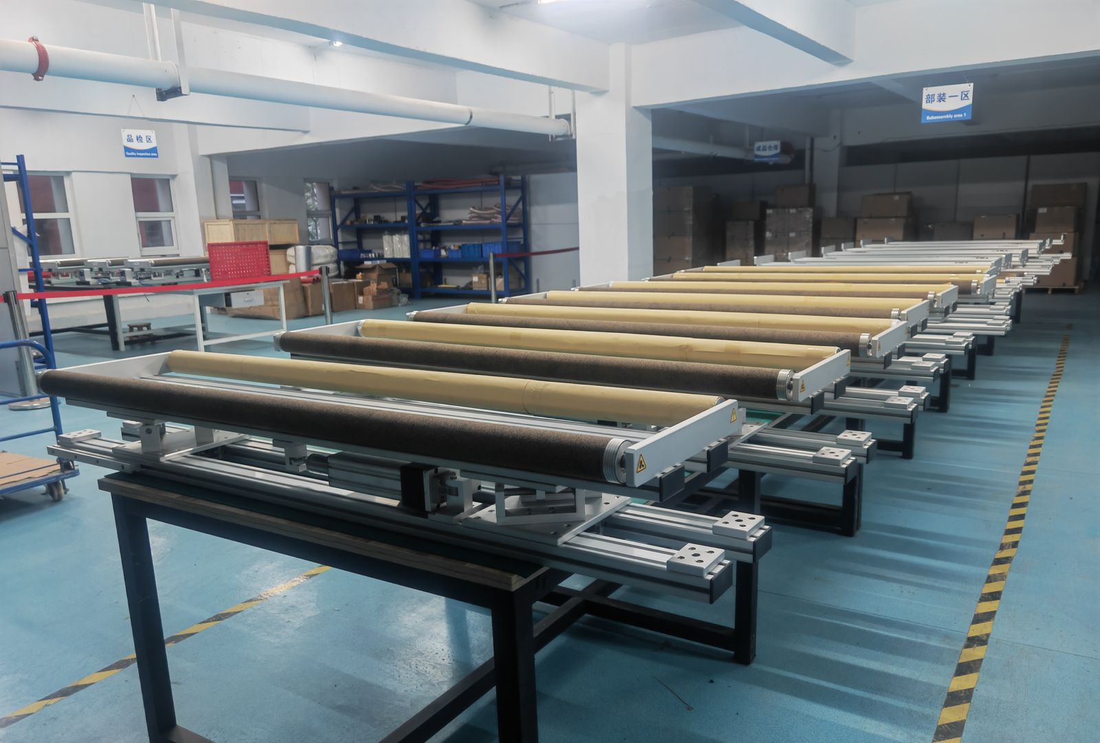 Row of guide frames awaiting shipment