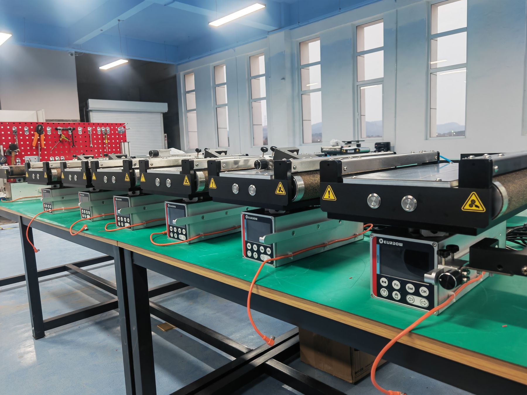 Guide frames with controllers on the test benches
