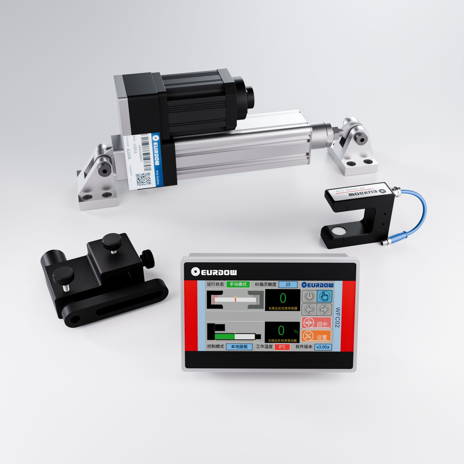 Unwind and rewind guiding kit with WFC02 controller, WU2000 actuator and edge sensor