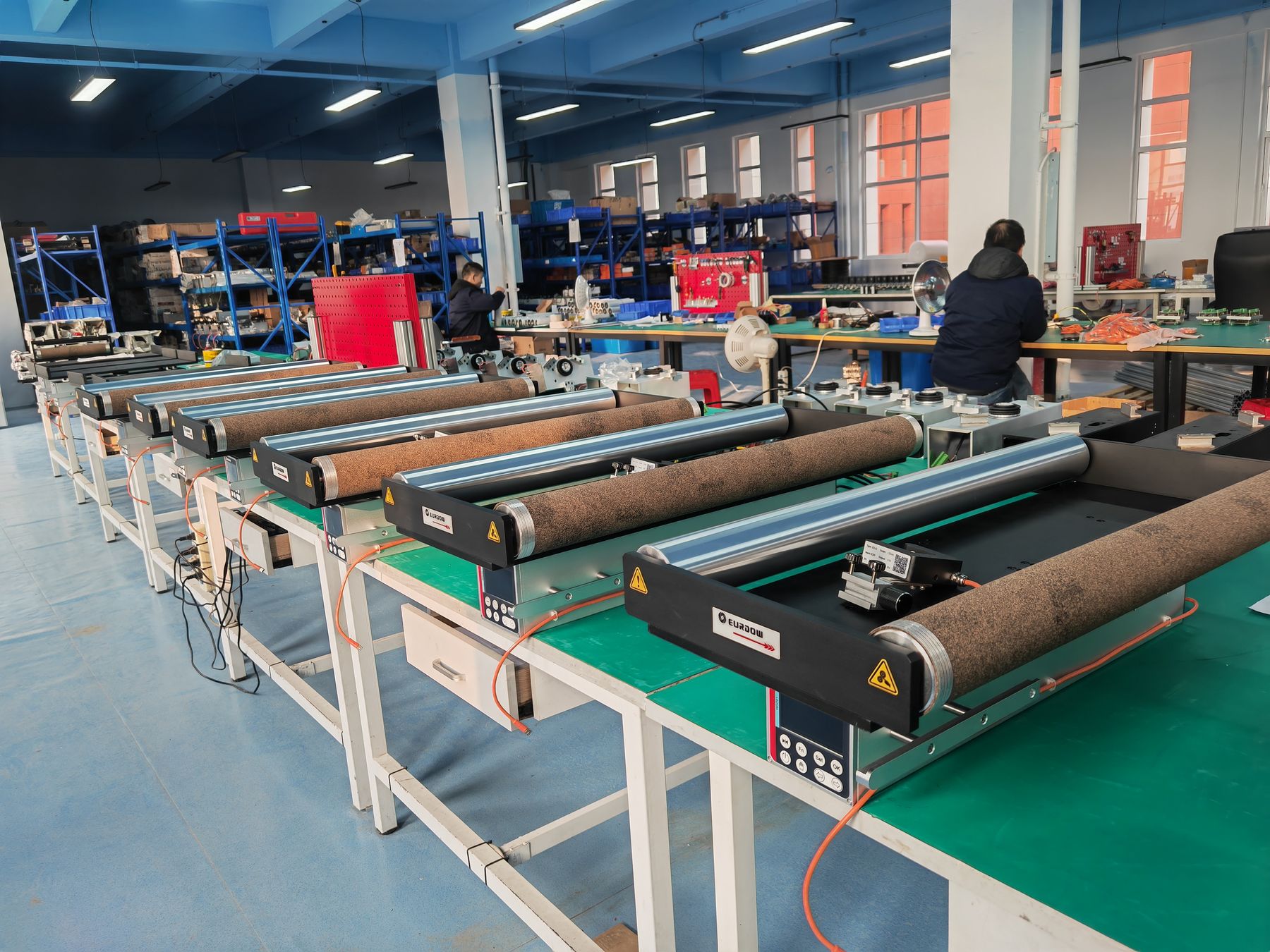 Rows of EURDOW web guide frames on the assembly floor